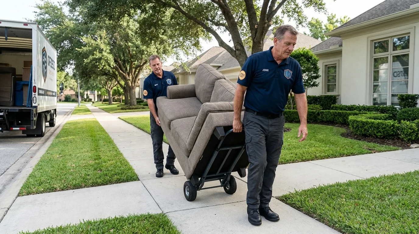 Local residential moving crew loading furniture in West Fargo, ND