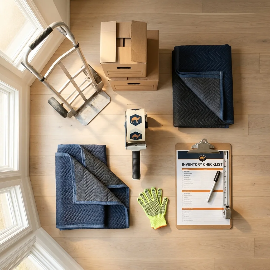 Professional moving supplies and packing materials layout for West Fargo residential relocations